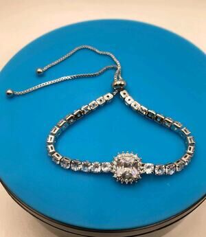 Radiant Center Stone Slider Tennis Bracelet Made with Swarovski Elements Sz 9